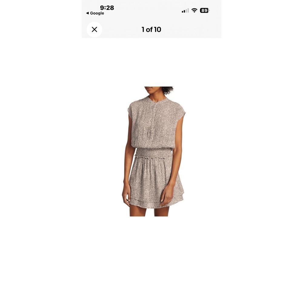 RAILS "Karla" White Mocha Leopard Smocked Waist Ruffle Mini Dress Sz Xtra Small